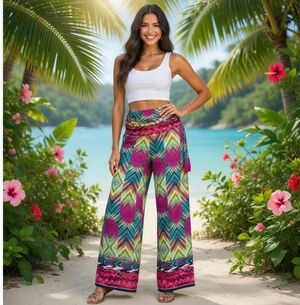 PALOMA VIVACITY Mandala Wide Leg Harem Pants Women S Boho Beach Festival EXC